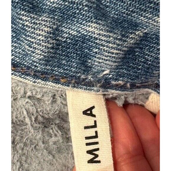 GRLFRND Mini Skirt Size 32 Milla Metallic Leather Panel Denim Two Face Festival - Picture 8 of 8